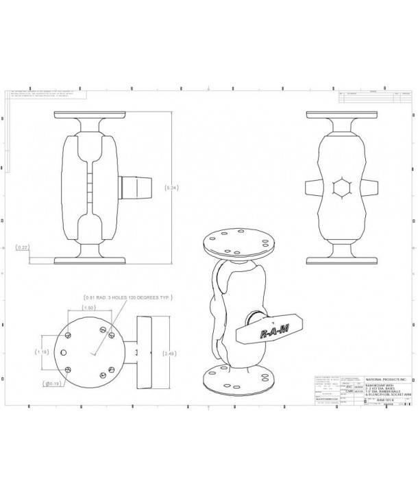 RAM-Mounts 1,5" Echolothalterung RAM-101U-B (Short)